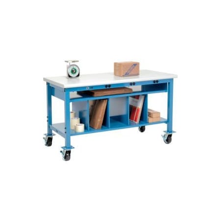 Global Equipment Mobile Packing Workbench W/Shelf Power, Laminate Safety Edge, 72"W x 30"D 244206AB